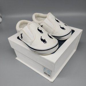 Ralph Lauren  Bal Harbor white summer crib shoe slip on Size 3 6-9 Months box